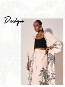 CAJUNI Women's Casual Vacation Coconut Tree Print Kimono Jacket In Fall/Winter - Multicolor - View 8