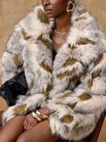 Lumalex VITNOS Women's Faux Fur Leopard Print Coat,White Animal Print,Winter,Elegent,Party Night Fashionable Commuting Contrast Color Jacket, Outerwear - Brown - View 7