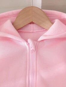 SHEIN 2件組 粉色保暖內裡針織運動外套，附可愛蝴蝶結袖口與寬腿長褲，適合女嬰，適用秋冬，休閒日常穿著、外出及聖誕節 - 粉色 - 查看 3