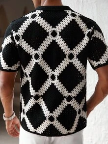 Manfinity Hypemode Men's Boxy Fit Button Through Crochet Knit Shirt