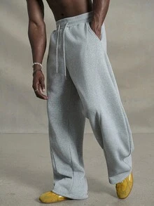 PAVTROS 男士纯色抽绳腰口袋休闲宽松运动裤，宽松灰色运动裤，适合返校季穿着