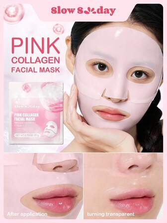 Slow Sunday Pink Collagen Facial Mask, Korean Collagen Mask, Jelly Collagen Face Mask, Deep Moisturizing, Improve Elasticity, Smooth Skin, With Collagen & Niacinamide & Hyaluronic Acid  & Rose Water, Back To School, For Fall/Autumn, K Beauty, For Christmas's Day Holidays & Halloweens, Christmas Party, Christmas Gift