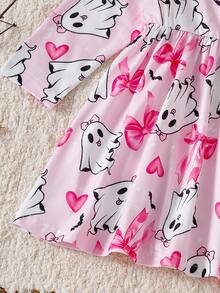 SHEIN Baby Mädchen Halloween Geist & Kürbis Muster süßer, lässiger und bequemer Langarm Feiertags-Outfit