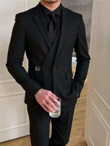 Manfinity Mode 男士修身交叉裹身长袖商务西装外套