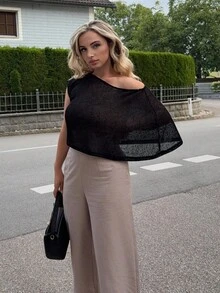 Siren Gaze Women's Solid Color Asymmetrical Neck Batwing Sleeve Fashionable Blouse, Summer