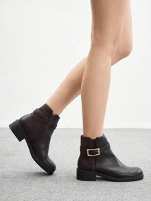 CUCCOO BIZCHIC 女式休闲扣环粗跟踝靴 - 咖啡棕 - 查看 5