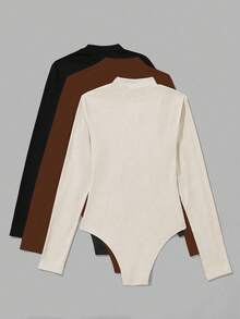 EMERY ROSE 女士纯色简约长袖紧身衣，日常穿着 - 彩色 - 查看 2