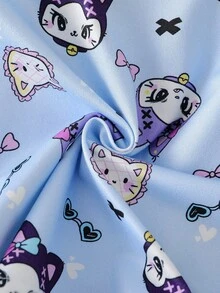 少女可爱深色小猫印花开衫和裤子休闲家居服套装，甜美可爱系列 - 藍色 - 查看 4