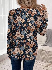 EMERY ROSE Áo thun dài tay cổ tròn in hoa dáng rộng dành cho nữ - Màu xanh hải quân - Xem 2