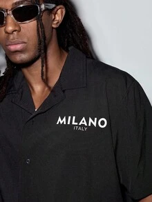 MODCRASH Men's Summer Short Sleeve Polo Shirt, Letter Print Fashionable Casual Shirt