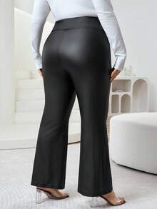 SHEIN CURVE+ Damen Große Größen Schwarze High Waist Weite Bein Schlaghose, modische Lässig Hose für Herbst/Winter - Schwarz - Übersicht 2