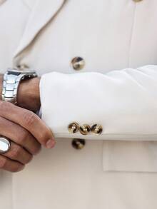 Manfinity Mode 2pcs/Set Men's Solid Color Double-Breasted Jacket & Trousers Suit,Gifts For Boyfriend,White Men Suits - Apricot - View 6