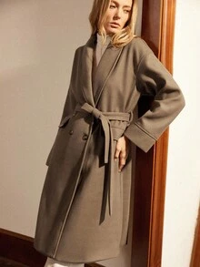 Écloséra New Autumn/Winter Lace-Up Loose Shoulder Collar Long Sleeve Casual Overcoat For Women