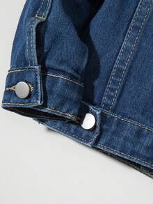SHEIN 男婴牛仔裤，开学季秋冬新品，休闲可爱，做旧处理，修身剪裁，日常休闲时尚，中蓝色牛仔布，男婴牛仔夹克 - 中等水洗藍 - 查看 5