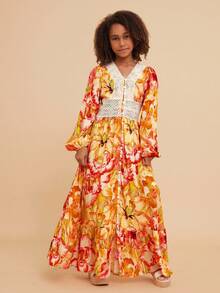 Travachic KIDS Tween Girl Floral Print Long Sleeve Vacation Dress