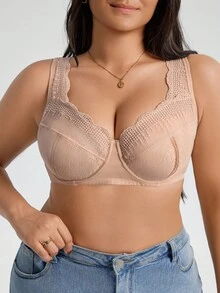 DesireSculpt شعور ناعم ومريح، تطريز فرنسي رومانسي بنقشة قطرات المطر على شبكة، كأس قطن قطني مزدوج الطبقة منفذ للهواء، تزيين بتصميم زهري، أشرطة قابلة للتعديل واسعة، رفع وتعزيز، حمالة صدر كبيرة الحجم مع سلك داخلي للنساء