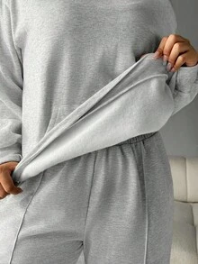 Rhythm Era Sudadera holgada con capucha, bolsillo y forro térmico para mujer de talla grande, para correr, tenis, uso diario, otoño/invierno - Gris Claro - Ver 8