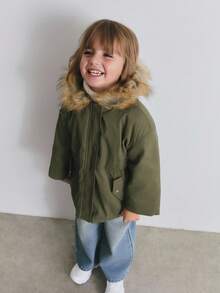 Maija Kids Maija Kids 超大款连帽毛领落肩长袖休闲外套 - 軍綠色 - 查看 5