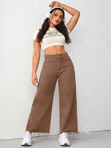 SHEIN ICON Quần Jeans Baggy Rộng Rãi, Thường Ngày, Đa Năng, Cỡ Lớn - Cà phê nâu - Xem 6