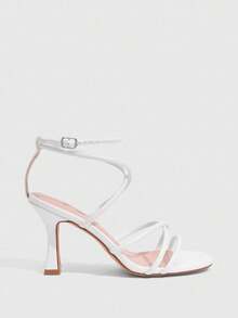 CUCCOO SZL Giày sandal nữ buộc dây đế thô màu trơn thời trang giản dị dành cho nữ - trắng - Xem 8