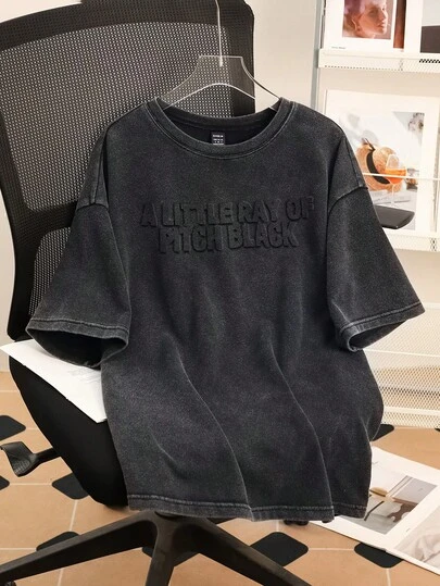 SHEIN EZwear Camiseta oversize de punto negro con lavado ácido para mujer