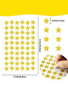 600张金色箔纸星星贴纸，10张奖励星星贴纸，箔纸星星贴纸，迷你星星贴纸，适用于学校计划本、行为记录表、课堂教师用品、DIY贴纸 - 金色 - 查看 2