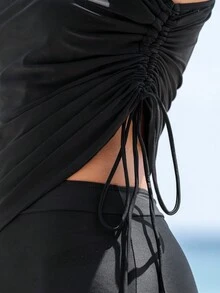 Swim Lushoire Summer Beach Drawstring Side Tankini Swimwear - Black - View 5