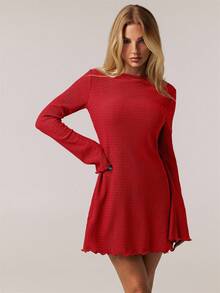 SHEIN Forever 21 1 chiếc váy tay loe thanh lịch màu trơn thường ngày dành cho nữ, mùa xuân/hè - Đỏ - Xem 7