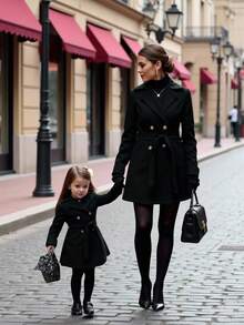 SHEIN Baby Girl Elegant Black Blazer Jacket, Cute Autumn/Winter Mommy And Me Matching Outfits Fall