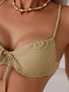 SHEIN Swim Summer Beach Women's Front Lace-Up Bikini Set Wedding - Khaki - View 4