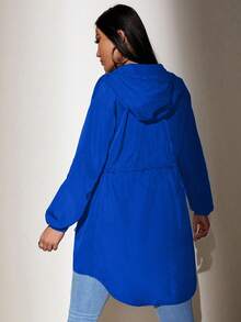 EURMUSE Women's Casual Solid Color Cinched Waist Hooded Coats - Royal Blue - View 2
