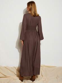 COSMINA Women's Elegant Brown High Slit Long Sleeve Dress, Perfect For Vacation In Four Seasons - Brown - View 2