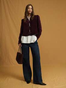 Nöista Chaqueta de terciopelo a medida con cuello alto y botones chinos detallados, que ofrece una silueta elegante y formal ideal para atuendos de invierno de mujer, vestimenta refinada para fiestas, estilismo navideño y looks elevados de Año Nuevo. - Azul Marino - Ver 6
