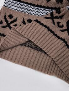 ROMWE Kawaii Plus Size Avant Vintage Geometric Abstract Fair Isle Pattern Fuzzy Plus Size Off-Shoulder Sweater, Retro Street Style Loose Fit Fair Isle Knit Pullover For Autumn/Winter, Plus Size Casual Fashion Women Clothing, Y2K Vintage Inspired Plus Size Women Sweater With Fair Isle Pattern For Holiday Party, Christmas Party, Elegant Plus Size Ladies Knitwear - Multicolor - View 10