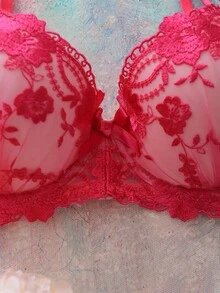 Elorette Pink Underwire Padded Bra With Lift And Support, Romantic Ruffled Design, Sweet Cleavage Enhancing Women's Lingerie - Hot Pink - View 6