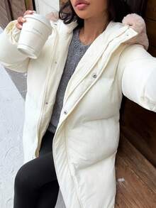 Muchica Christmas New Winter Clothes Dopamine Inspired Collegiate Style Women Padded Coat Women Winter Coats Long Winter Jacket Women Long Puffer Coat Women - Apricot - View 6