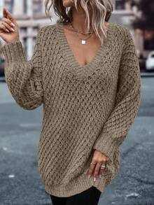 EMERY ROSE Casual Loose Solid Color Long Sleeve Pullover Sweaters For Women