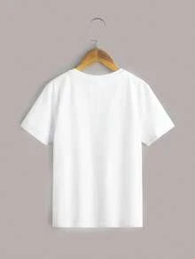 SHEIN 青少年男童夏季运动短袖圆领标语印花T恤