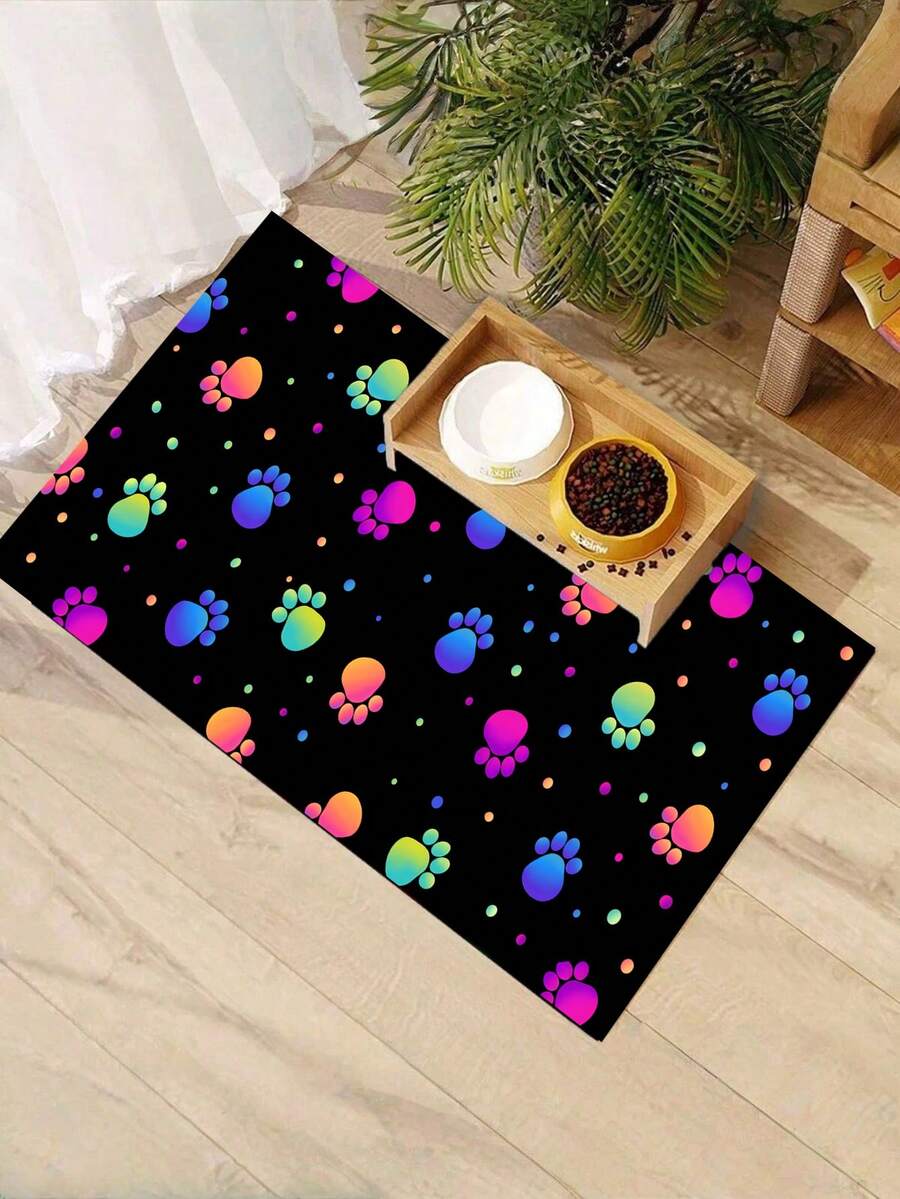 1 pièce Tapis d'alimentation pour animaux de compagnie avec imprimé de patte coloré, tapis de bol à nourriture pour chien/chat à haute absorbance et séchage rapide, tapis de propreté pour animaux de compagnie facile à nettoyer avec un dos en caoutchouc antidérapant, convient pour toutes les saisons, tapis de cage pour animaux de compagnie - Multicolore - Voir 1