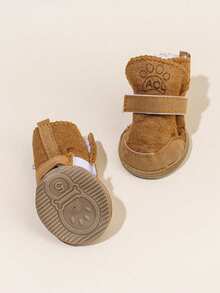4pcs Plus Fleece Thick Pet Snow Boots, Suitable For Small Sized Pets Indoor And Outdoor Wear
