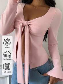 SHEIN EZwear Áo cánh xẻ tà màu trơn thanh lịch gợi cảm cỡ lớn cho nữ - Hồng - Xem 4
