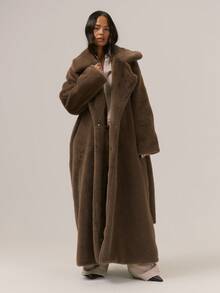 MUSERA Oversized Loose Fit Belted Maxi Length Fuzzy Fur Coat Classy Sexy Cute Night Out Vacation Autumn Fall Winter Outerwear September  Party Elegant Evening - Coffee Brown - View 4