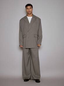 Musero Pinstripe Pocket Detail Oversized Tailored Blazer Spring Summer Smart Casual - Grey - View 4