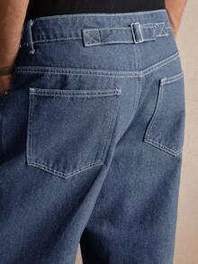 AKNOTIC Men's Dark Blue Woven Mid-Waist Straight Leg Casual Jeans, Suitable For Daily Wear, Summer, Vacation, Party, Men's Gift, Commuting