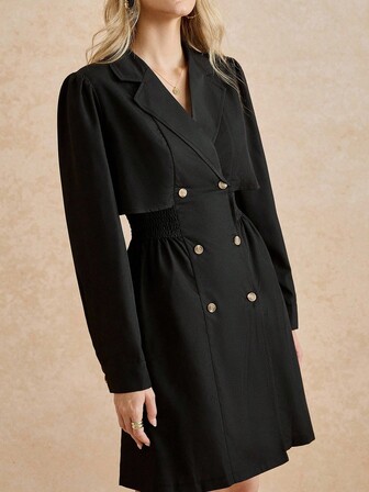 Écloséra French Retro Fashionable Simple Waist Double-Breasted Mid-Length Black Jacket Women's Windbreaker Women's Autumn And Winter Matching