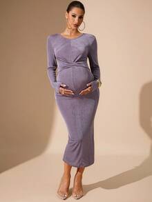 MaterniChic Robe de maternité ajustée de couleur unie élégante pour soirée