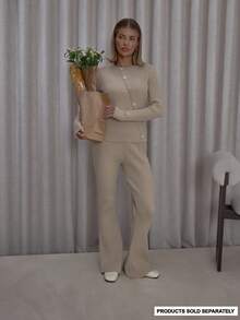 MUSERA 厚罗纹修身喇叭弹力套穿裤，仅下装，街头风可爱优雅休闲性感外出秋季太妃糖色感恩节新年 - 杏色 - 查看 1