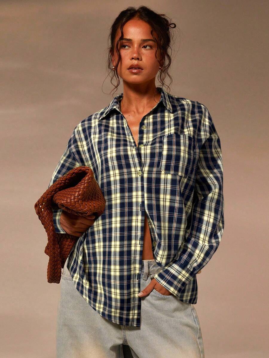 Athîral Women's Green Check Casual Collar Shirt