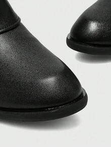 CUCCOO BIZCHIC 女士时尚侧拉链褶裥筒靴，复古休闲舒适百搭黑色中筒靴 - 黑色 - 查看 3