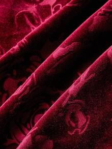 SHEIN MOD 女士花卉提花优雅褶皱中长吊带连衣裙，天鹅绒连衣裙，锦缎提花连衣裙，酒红色连衣裙，栗色连衣裙，酒红色连衣裙，女士圣诞服装，圣诞派对连衣裙，新年服装，派对连衣裙，优雅晚礼服，秋季服装，冬季服装，优雅派对连衣裙，红色女士连衣裙，节日连衣裙，节日服装，圣诞老人连衣裙 - 酒紅色 - 查看 5